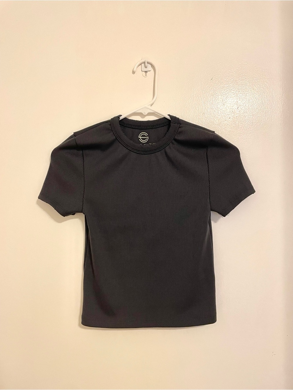 Social Culture Charcoal Grey Ribbed Short Sleeve Baby Tee - Size S